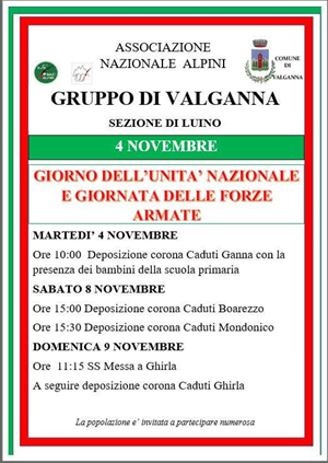 Gruppo alpini Valganna: giorno dell'unità nazionale e giornata delle forze armate